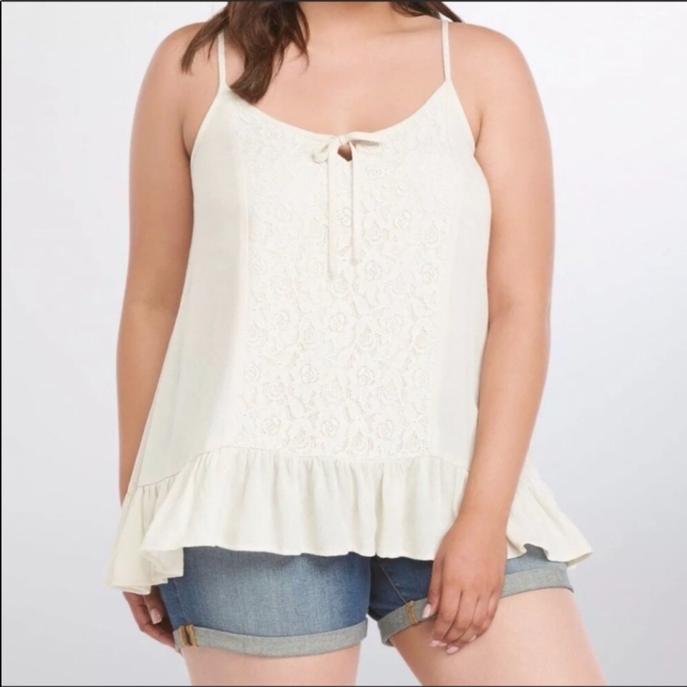 Torrid Gauze Crochet Sharkbite Cami
